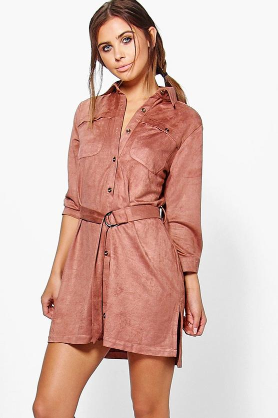 Petite Beki Utility Belted Pocked Shirt Dress